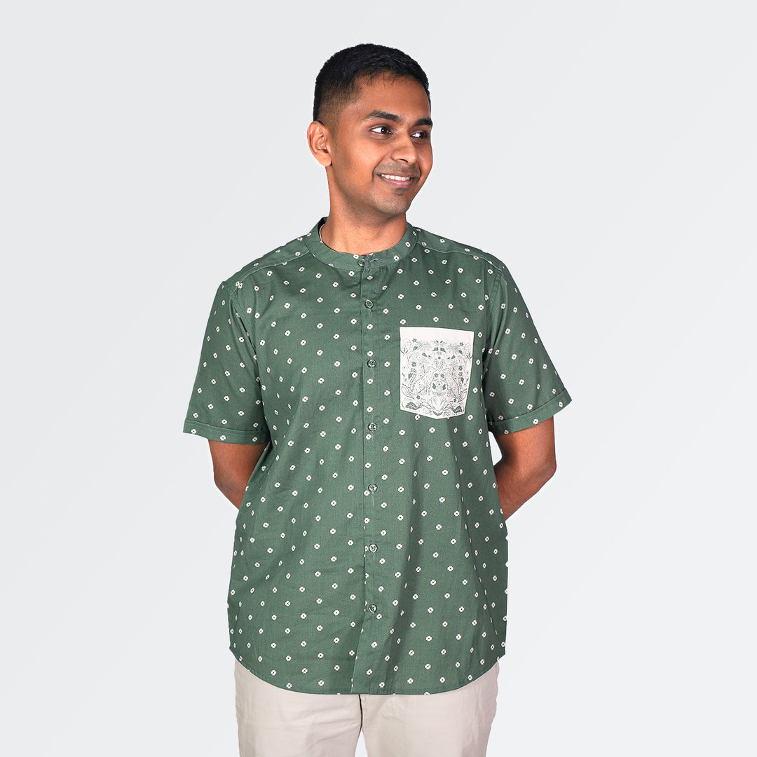 Pocket Safari Regular Fit Green Shirt