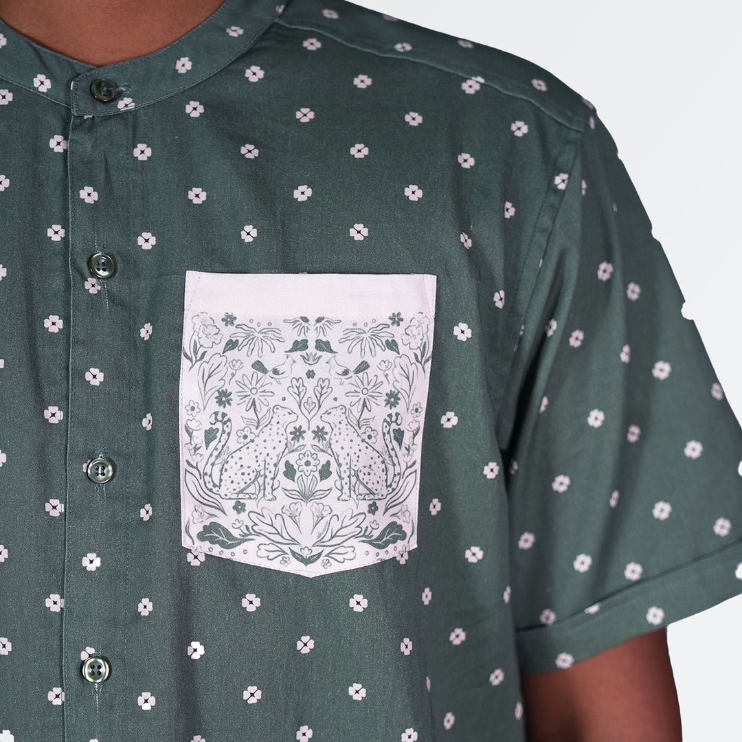 Pocket Safari Regular Fit Green Shirt